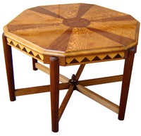 American Art Deco Marquetry Inlay Hexagon Center Table