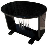 American Art Deco Black Lacquer Table with Glass Rods