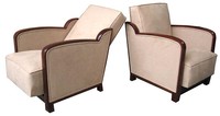 Pair French Art Deco Reclining Club Chairs