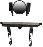 French Art Deco Wrought Iron Console and Mirror