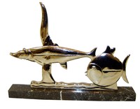 French Art Deco Nickeled Bronze Fish Sculpture
