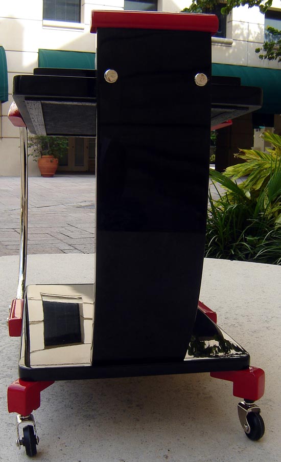 Red and Black Lacquer Streamline Tea Trolley / Bar Cart
