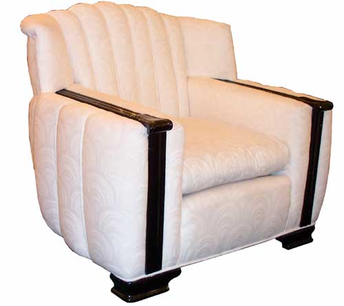 Black & White American Art Deco Sofa & Two Chairs