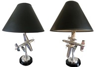 Two Airplane Aviation Themed Table Lamps