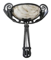 Pair of Large Wrought Iron and Alabaster Sconces in the Style of Paul Kiss