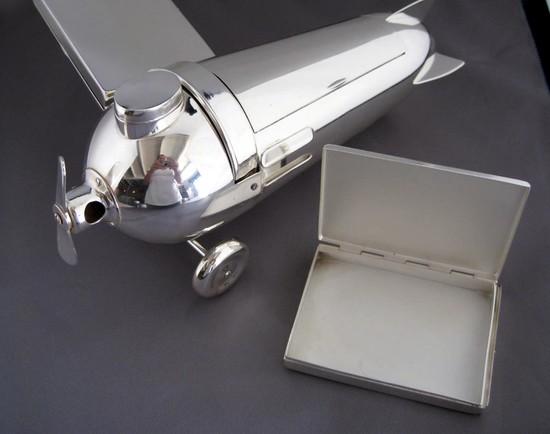 German Art Deco Silverplated Airplane Smokers Companion