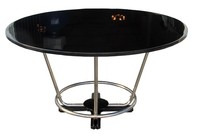 American Art Deco Round Black Lacquer and Chromed Steel Dining Table