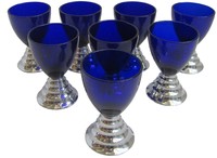 Eight American Art Deco BLUE MOON Cordial Cups by Chase Brass & Copper Company