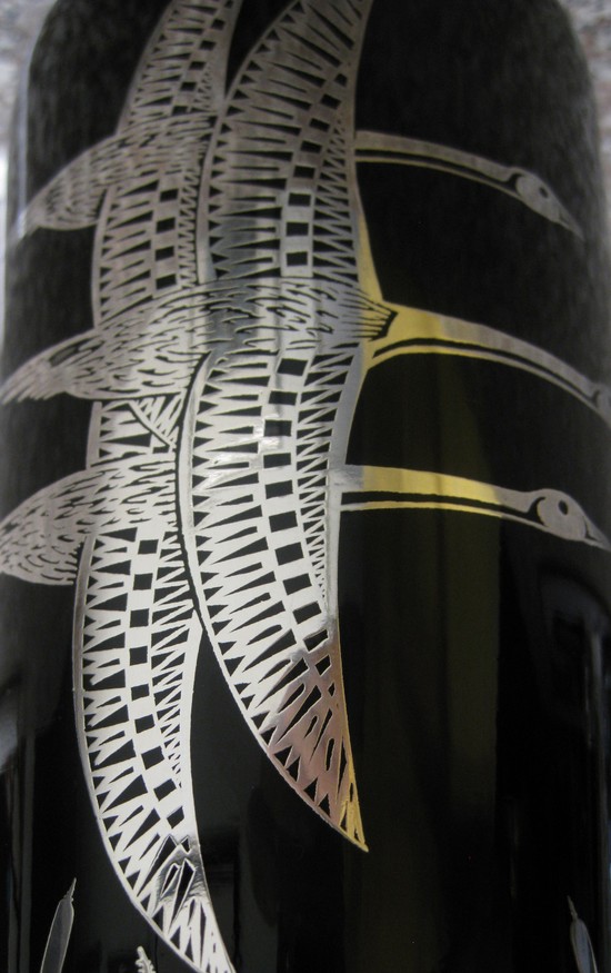 American Art Deco Black Glass and Sterling Overlay Cocktail Shaker