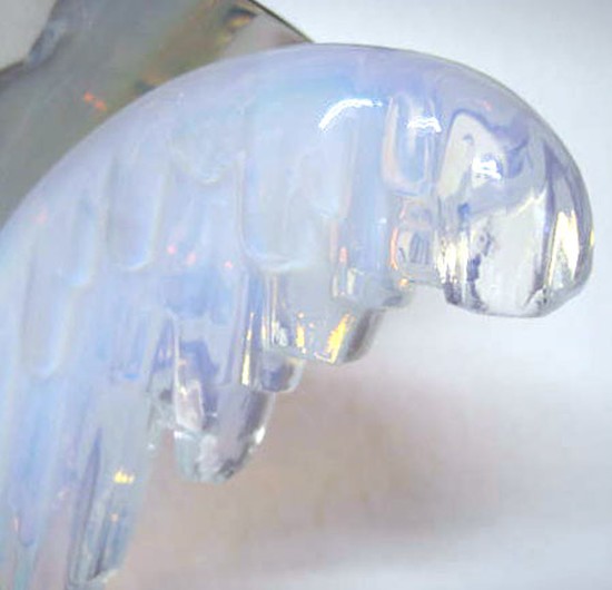 Pair Nickel French Art Deco Sconces with Opalescent Ice Glass Wings