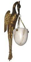 Pair French Art Deco Bronze Dore and Alabaster Stork Wall Sconces