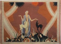 French Art Deco Tapestry Style Jean Dupas Maiden With Fawns
