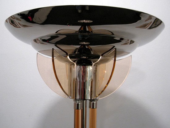 French Art Deco Peach Glass & Nickel Torchiere