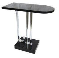 American Art Deco Black Lacquer and Nickel Side Table by Charles Hardy