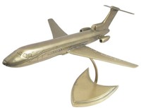 Boeing 727 Jet Airplane Brass Model on Stand