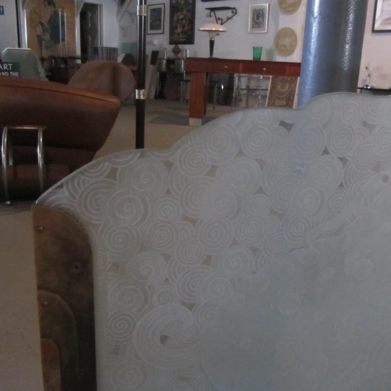 Art Deco Bronze And Etched Glass Firescreen 4 Winds