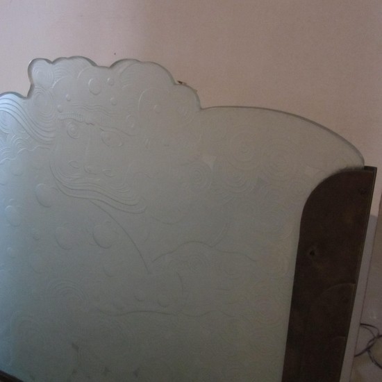 Art Deco Bronze And Etched Glass Firescreen 4 Winds