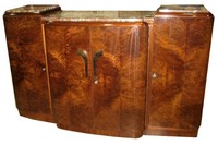 French Art Deco Flame Mahogany Sideboard with Rose Marble Top