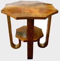 French Art Deco Burled Butterfly Design Scallop Edge Occasional Table