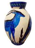Charles Catteau Art Deco Ceramic Deer Vase Biches Bleues