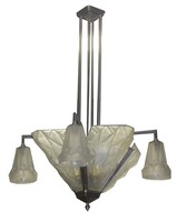 Degue French Art Deco Geometric Four Arm Chandelier