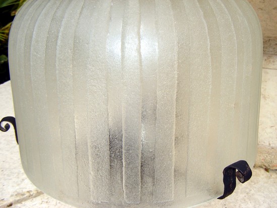 French Art Deco Wrought Iron Table Lamp with Frosted Shade