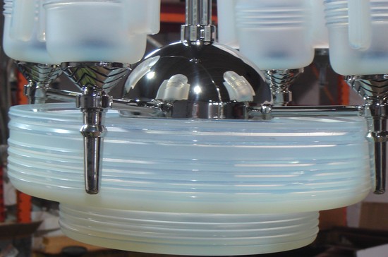 French Art Deco Opalescent Glass Modernist Industrial Chandelier