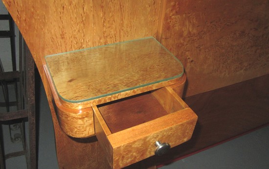 French Art Deco Carpathian Elm Burl Bed with Inegral Night Stands