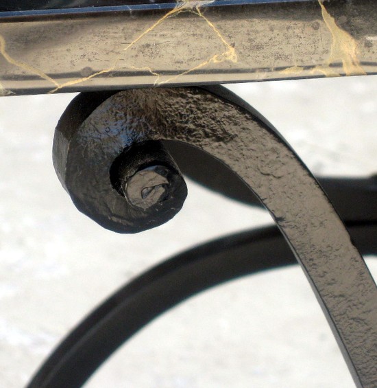 French Art Deco Wrought Iron and Portoro Marble Table