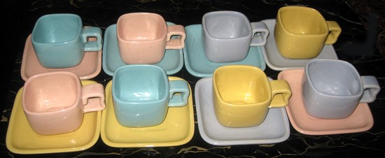 Rare 59 piece Mid Century Modern “Cube”istic Luncheon Set By Gonder Ceramic Art