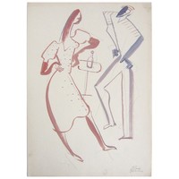 American Art Deco Watercolor by Jerry Roth of a Couple Dancing