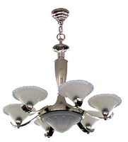 French Art Deco Opalescent Bowls Chandelier