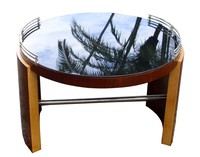American Art Deco Streamline Occasional Table with Black Mirror Top
