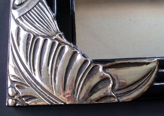 PAIR French Art Deco Black Lacquer and White Gold Mirrors