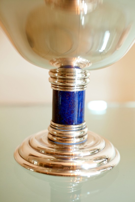 Pair French Art Deco Puiforcat Silverplate and Lapis Lazuli Tazzas