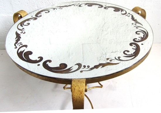 French Art Deco Wrought Iron and Mirror Grave Cocktail Table by Rene Druet