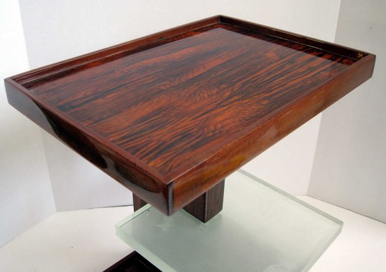 Pair of French Art Deco Rosewood and Saint-Gobain Glass Sofa Side Tables.