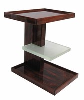 Pair of French Art Deco Rosewood and Saint-Gobain Glass Sofa Side Tables.