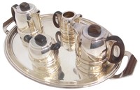 Five Piece French  Art Deco Silverplate Tea Set by Raymond Templier