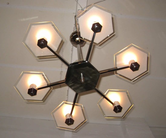 French Art Deco Six Arm Modernist Chandelier