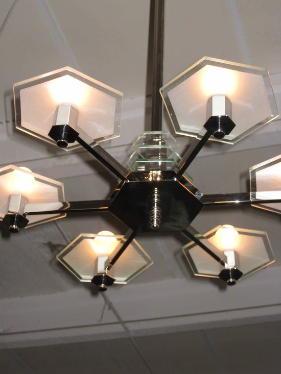 French Art Deco Six Arm Modernist Chandelier