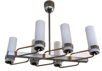 French Art Deco 1940s Brass and Chrome Six Light Ceiling Fixture