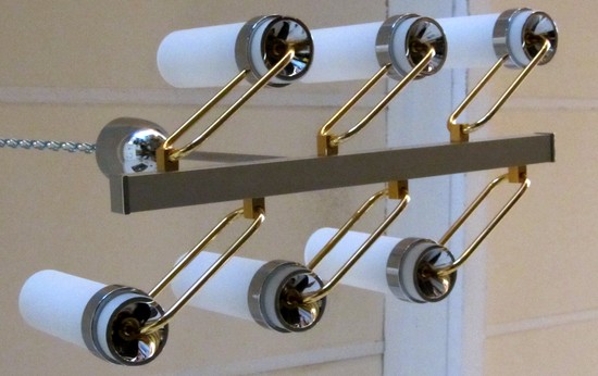 French Art Deco 1940s Brass and Chrome Six Light Ceiling Fixture