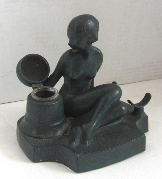 Very Rare Original American Art Deco Frankart Figural Lady Inkwell and Pen Holder