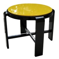 American Art Deco Black Lacquer Occasional Table with Yellow Vitrolite Top